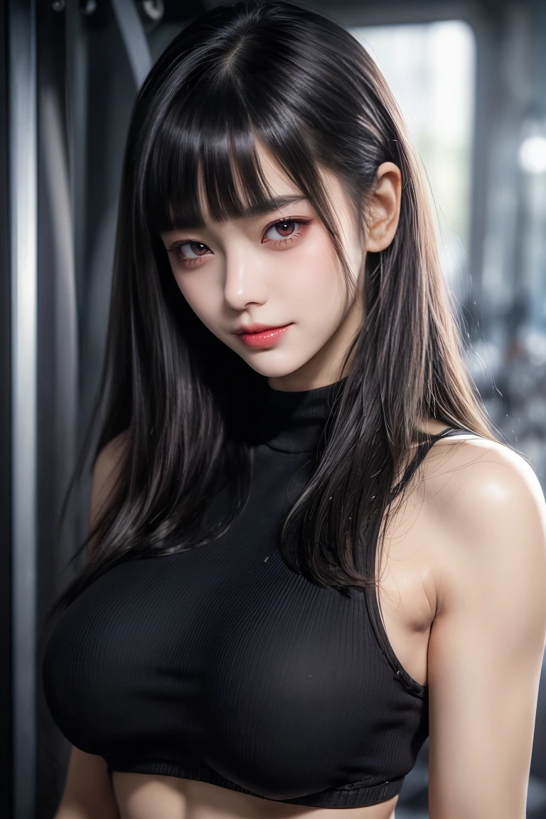 (Sweat:1.5),(Sweatで透けた白のタンクトップ:1.ga Tights:1.2)、Underarm:1.2,Ultra-high resolution、(((Blunt bangs, Princess Van))), (((Very heavy,Voluminous bangs:1.1))),(((very length, Very heavy,Very voluminous side locks:1.1))),, Princess Cut, Straight bangs hairstyle, Round face with Blunt bangs, length, Glossless hair、The bangs are cut straight,(masterpiece, Highest quality:1.5), (ultra detailed 8k cg:1.4), (hyperRealistic:1.25), (PhotoRealistic:1.25), (Realistic:1.4), Cowboy Shot,(Smile 1.3), Beautiful Japanese Girl, 12 yearmodel, Japanese Idols, (Grin), (Big Breasts:1.5), Sweat、(Gym:1.5)、Accentuate your cleavage、Black Hair:1.2、(Upper body image:1.5)、((Real person:1.5))、Perfect balance、(Grab your chest:1.2)、(From below:1.2)