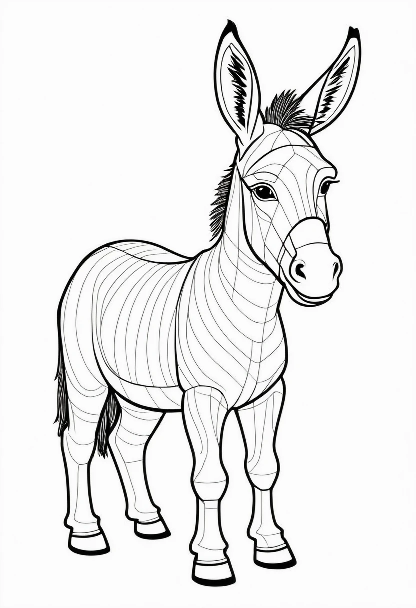 coloring page for kids, donkey, thick lines