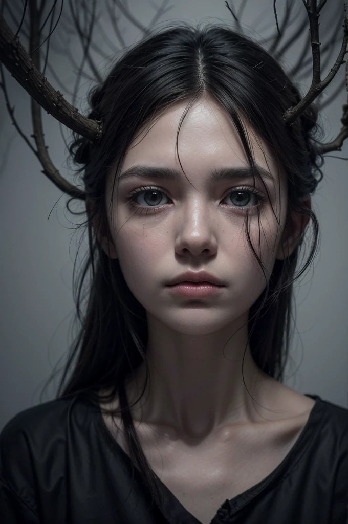 Create an ultra-realistic abstract art piece that evokes a sense of unease and contemplation. The image should feature a dark, surreal landscape with twisted, barren trees and a foggy atmosphere. In the center, place a human figure with distorted features, symbolizing internal struggle and anguish. Surround the figure with floating, fragmented mirrors reflecting distorted images of the face. Use muted colors and sharp contrasts to enhance the eerie and unsettling mood. The overall scene should provoke thought and emotion, conveying a deep message about the human condition and psychological turmoil. Create an ultra-realistic abstract art piece that evokes a sense of unease and contemplation. The image should feature a dark, surreal landscape with twisted, barren trees and a foggy atmosphere. In the center, place a human figure with distorted features, symbolizing internal struggle and anguish. Surround the figure with floating, fragmented mirrors reflecting distorted images of the face. Use muted colors and sharp contrasts to enhance the eerie and unsettling mood. The overall scene should provoke thought and emotion, conveying a deep message about the human condition and psychological turmoil. Create an ultra-realistic abstract art piece that evokes a sense of unease and contemplation. The image should feature a dark, surreal landscape with twisted, barren trees and a foggy atmosphere. In the center, place a human figure with distorted features, symbolizing internal struggle and anguish. Surround the figure with floating, fragmented mirrors reflecting distorted images of the face. Use muted colors and sharp contrasts to enhance the eerie and unsettling mood. The overall scene should provoke thought and emotion, conveying a deep message about the human condition and psychological turmoil. Create an ultra-realistic abstract art piece that evokes a sense of unease and contemplation. The image should feature a dark, surreal landscape with twisted, barren trees and a fogg