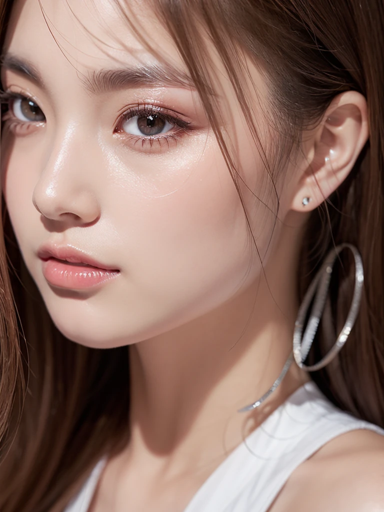 high resolution、high quality、Attention to detail、Beautiful eyes with slit length、Long eyelashes、Silver long hair、It's raining outside and I'm lost in thought、Sad face、Rough tank top、Looking Outside、窓には雨が打ちつけている