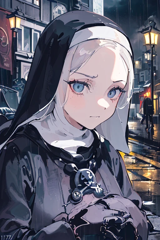 ((((Close face)))),((((Full face)))),((((Detailed Face)))).((((High Dark Fantasy, on street, dark fantasy city, medieval nun, stormy night, Heavy Rain, Closer angle, see face, Anicent Nun, Beautiful woman, eyes on you, looking at you, closer face, closer look, sea nuns, the oceanic nuns, beautiful accessories, forgotten sea fortess, inhuman city, act a praying hands, walking on the street, darkly street, rainy morning, darkly morning, darkly background, oceanic knights on street background, ancient forbidden, forgotten land, darkly clouds, awkwardly atmosphere, lighthouses, sea monsters, scariest theme, heavyrain, stormy, sea churches, ocean churches, high dark fantasy, villainous city, old town, pirate ships, shipwrecked, 17th century.))))

(((Darkly Face))),(((Darkly Background))),(((Sad Atmosphere)))