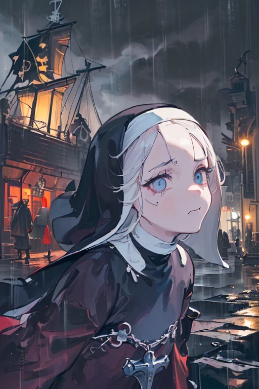 ((((Close face)))),((((Full face)))),((((Detailed Face)))).((((High Dark Fantasy, on street, dark fantasy city, medieval nun, stormy night, Heavy Rain, Closer angle, see face, Anicent Nun, Beautiful woman, eyes on you, looking at you, closer face, closer look, sea nuns, the oceanic nuns, beautiful accessories, forgotten sea fortess, inhuman city, act a praying hands, walking on the street, darkly street, rainy morning, darkly morning, darkly background, oceanic knights on street background, ancient forbidden, forgotten land, darkly clouds, awkwardly atmosphere, lighthouses, sea monsters, scariest theme, heavyrain, stormy, sea churches, ocean churches, high dark fantasy, villainous city, old town, pirate ships, shipwrecked, 17th century.))))
(((Darkly Face))),(((Darkly Background))),(((Sad Atmosphere)))