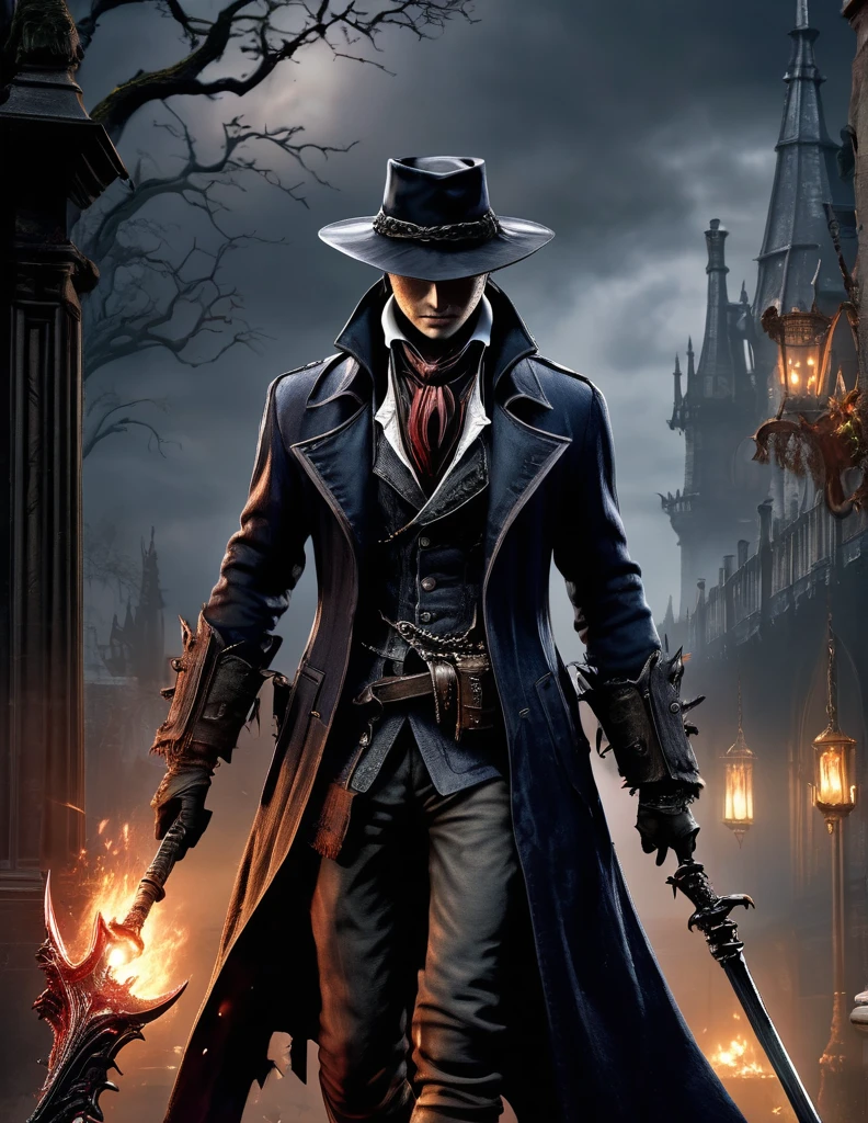quality(8k wallpaper of extremely detailed CG unit, masterpiece, hight resolution, top-quality, top-quality real texture skin,hyper realisitic, digitial painting,increase the resolution,RAW photos,best qualtiy,highly detailed,the wallpaper),BREAK,8K, Dvd 80 bloodborne darkfantasy