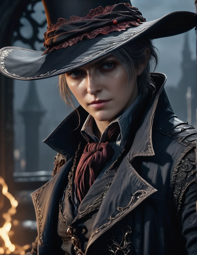 quality(8k wallpaper of extremely detailed CG unit, masterpiece, hight resolution, top-quality, top-quality real texture skin,hyper realisitic, digitial painting,increase the resolution,RAW photos,best qualtiy,highly detailed,the wallpaper),BREAK,8K, Dvd 80 bloodborne darkfantasy