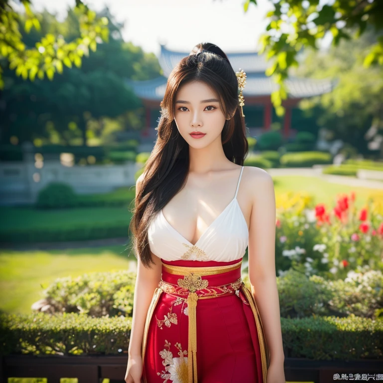 Araffe woman in bright dark jeans, ponytail, ผู้หญิงlong hairชาวเอเชียตะวันออกเฉียงใต้ที่มีใบหน้ากลม, Large chest measures 38 inches., Warm light, morning sun, long hair,black eyes,abdominal muscles, The body is beautiful and strong., rounded chest, (digital painting, HDR, high contrast), 3-D, 8K, 45,000,000 pixcls,Asian girl, Gorgeous Chinese model, Japanese model, beautiful asian woman, Japanese goddess, Very beautiful girl., beautiful young woman, very beautiful woman, Attractive and beautiful, sexy girl, Asian girl, beautiful female model, jaw-dropping beauty,