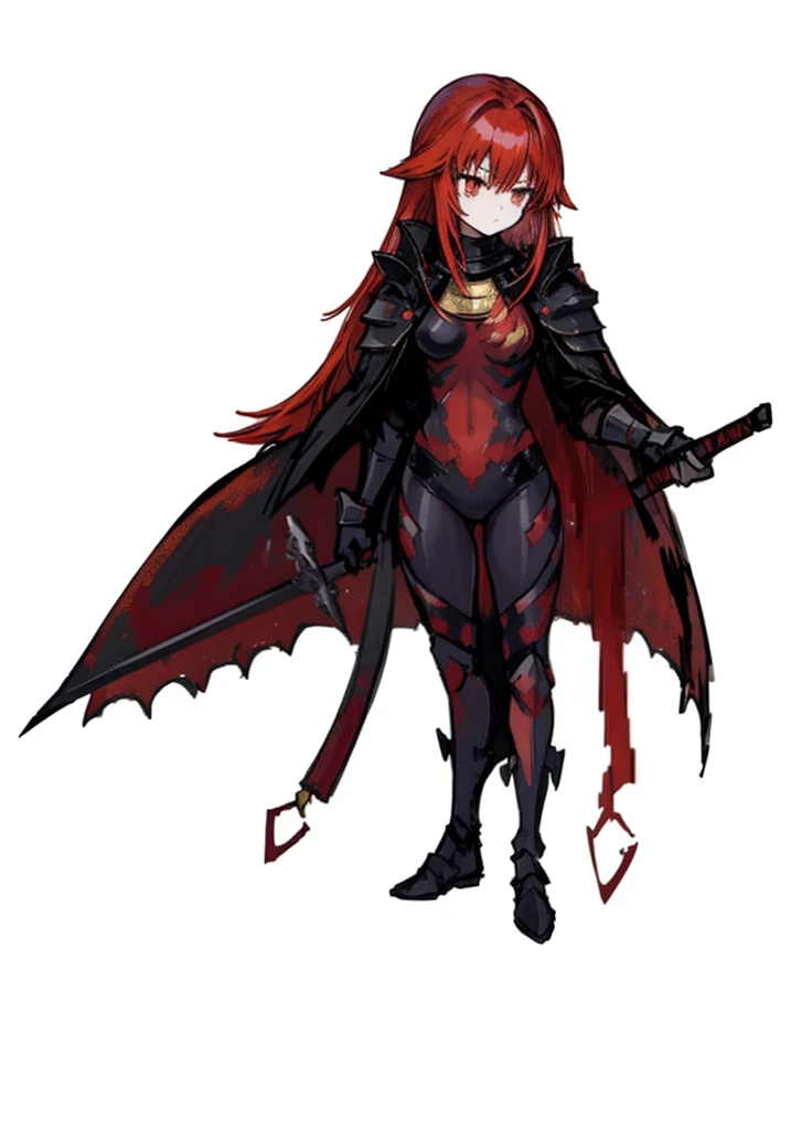 1girl, red hair, Long hairstyle, exposed torso, fire knight, legendary weapon ,beautiful clothes,(masterpiece, best quality), calm, aura of fire