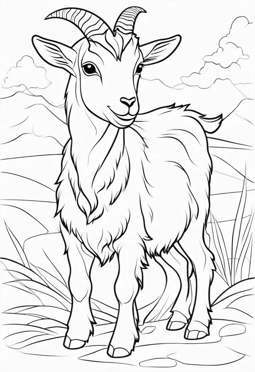 coloring page for kids, goat , thick outlayer lines