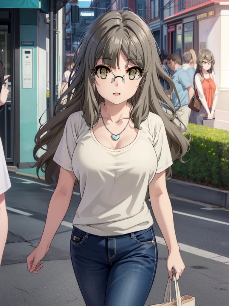Riofutaba, Rio Futaba, Long Hair, Brown Hair, (Brown eyes:1.5), Glasses,Big Breasts,smile,Open your mouth,Red Tank Top,Heart Necklace,Short sleeve,skinny pants,Stiletto heels,Business Back,Walking,morning,morning陽,The sun is rising,whole bodyがイラストに入るように,
break outdoors, station,
break looking at viewer, whole body,
break (masterpiece:1.2), Highest quality, High resolution, unity 8k wallpaper, (figure:0.8), (Beautiful attention to detail:1.6), Highly detailed face, Perfect lighting, Highly detailed CG, (Perfect hands, Perfect Anatomy),