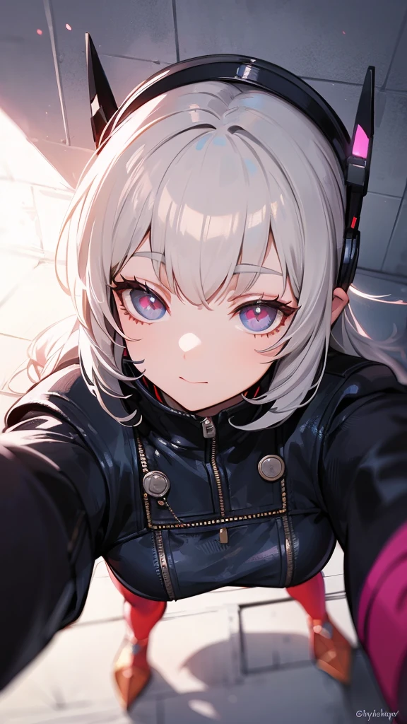 masterpiece, concept art, upside down, close up shot, like selfies, head to toe((must)), aschgray haired early 20's Russian girl, cyberpank fashion, wearing cyber punk fashion, Lying on his back The top roof of a cottage, Ilya Kuvshinov's style