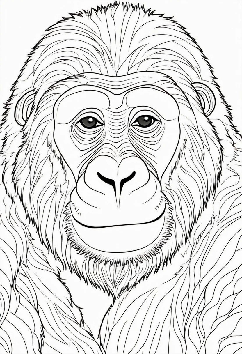 coloring page for kids, gorrila, thick lines