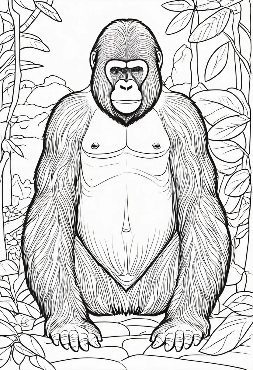 coloring page for kids, gorrila, thick lines