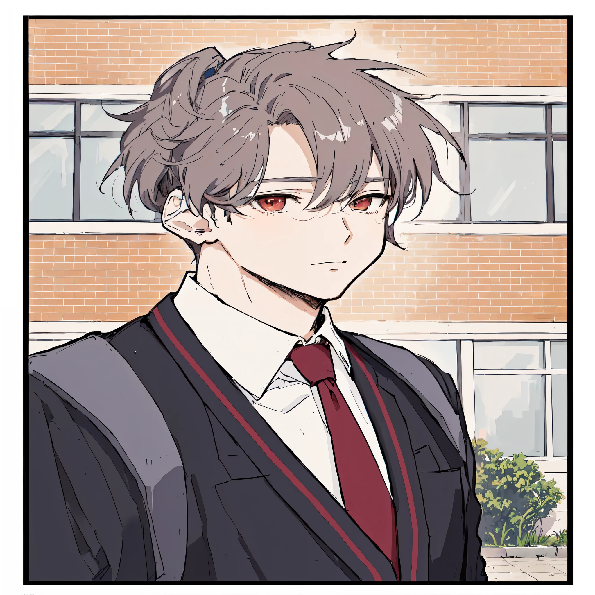 anime image of a man in a suit and tie standing in front of a building, inspired by Bian Shoumin, inspired by Itō Ogura Yonesuke, in an anime style, digitally colored, in the art style of bowater, anime portrait of a handsome man, clean lineart and color, inspired by Ma Yuanyu