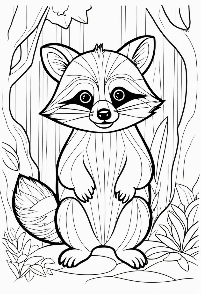 coloring page for kids, raccon , thick lines