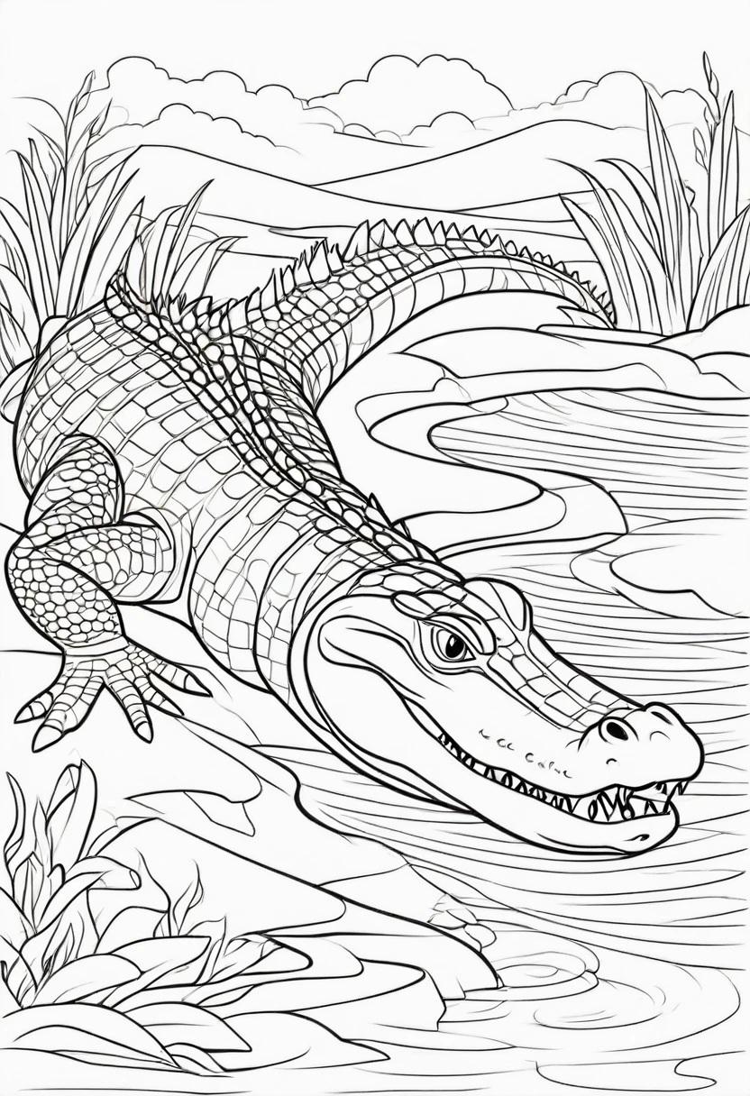 coloring page for kids, crocodile, thick lines