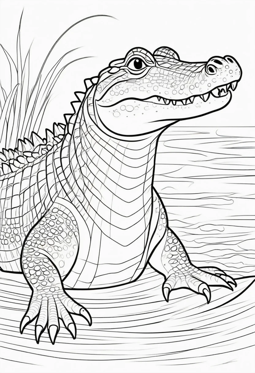 coloring page for kids, crocodile, thick lines