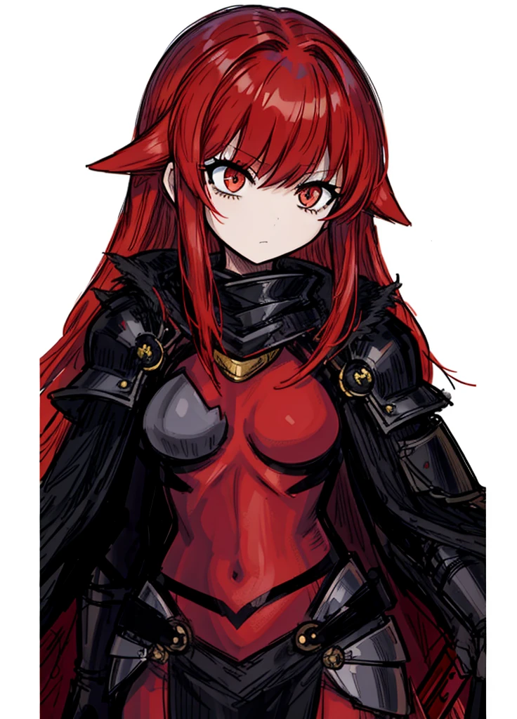 1girl, red hair, Long hairstyle, exposed torso, fire knight, legendary weapon ,beautiful clothes,(masterpiece, best quality), calm, aura of fire