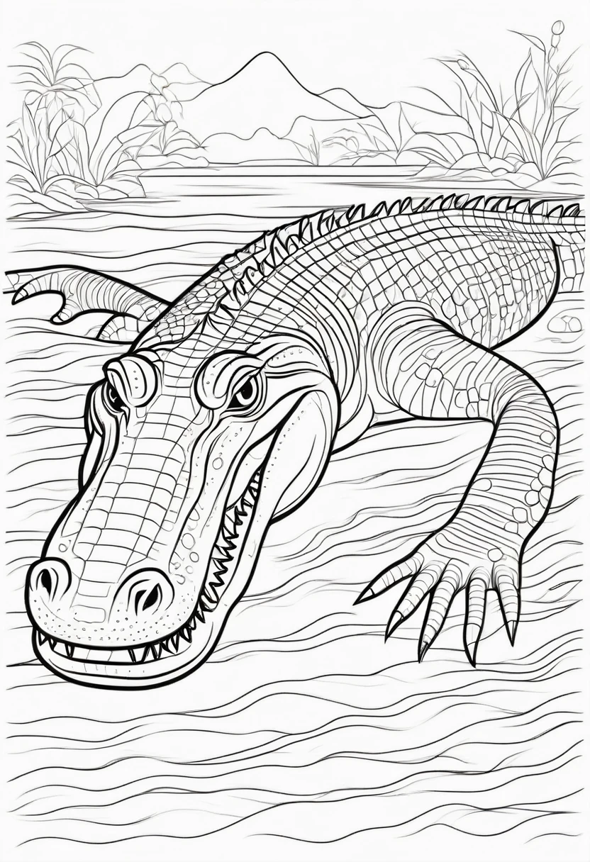coloring page for kids, crocodile, thick lines