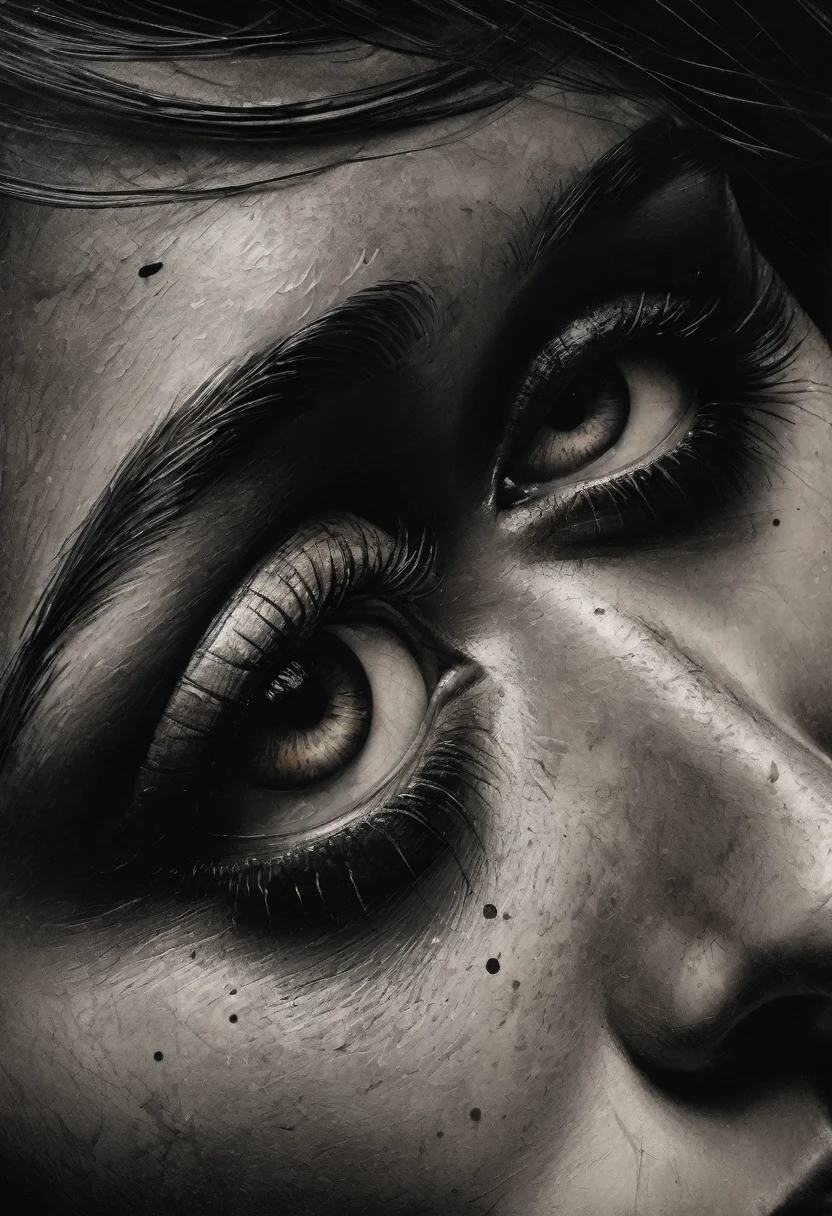 best qualityer, hyper realistic, ultra detali,realistic sketch:1.5,coal,portraite,paper texture,detailed facial features, freckles on the face, Shading and Highlights,dynamic composition,expressive traits,sharp contrast,highlights and shadows,black andwhite,Emotion and expression,Exquisite details,subtle textures,hand drawn,precise lines,fine arts,alto sharp contraste,dramatic lighting,qualified craftsmanship,aesthetic appeal,Polished finish,professionally executed