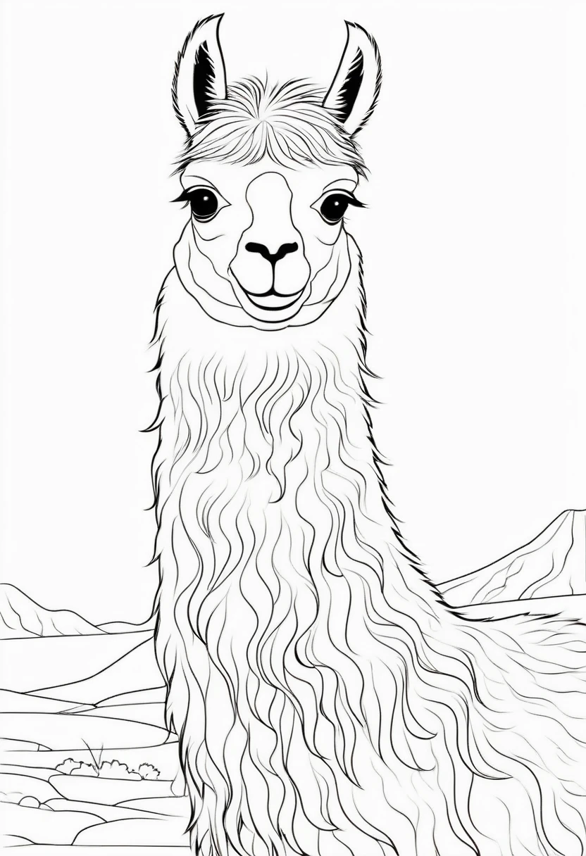 coloring page for kids, lama , thick lines