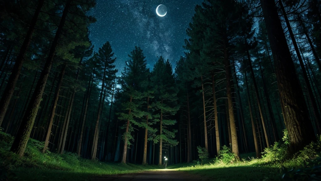 night Deep woods Ghibli star green Deep in the dark forest