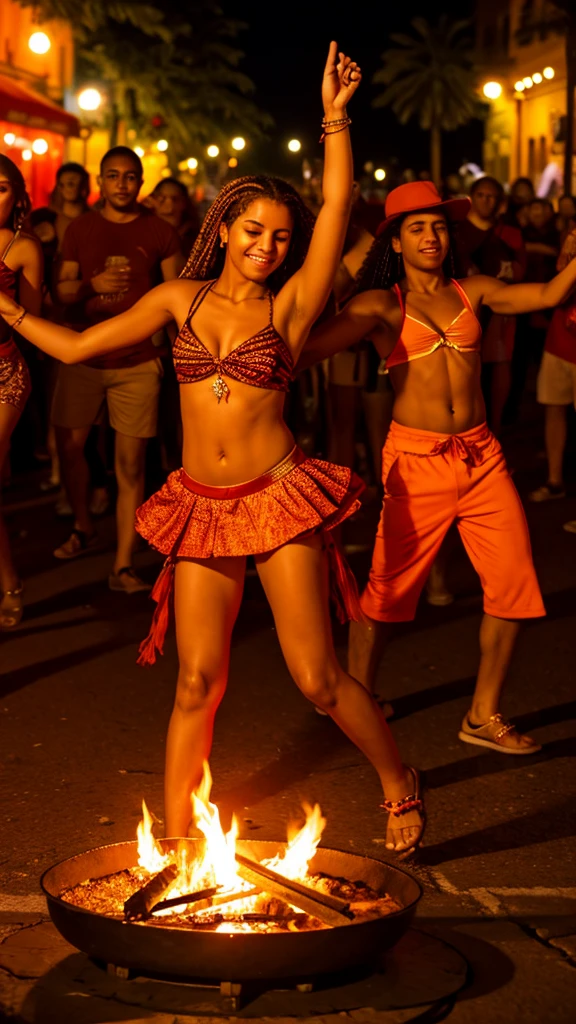 street. Juana , Orange, red, bonfire, 4k, illuminated, streetarry Night, street. Juana Brazilian people dancing, sound, Music Group