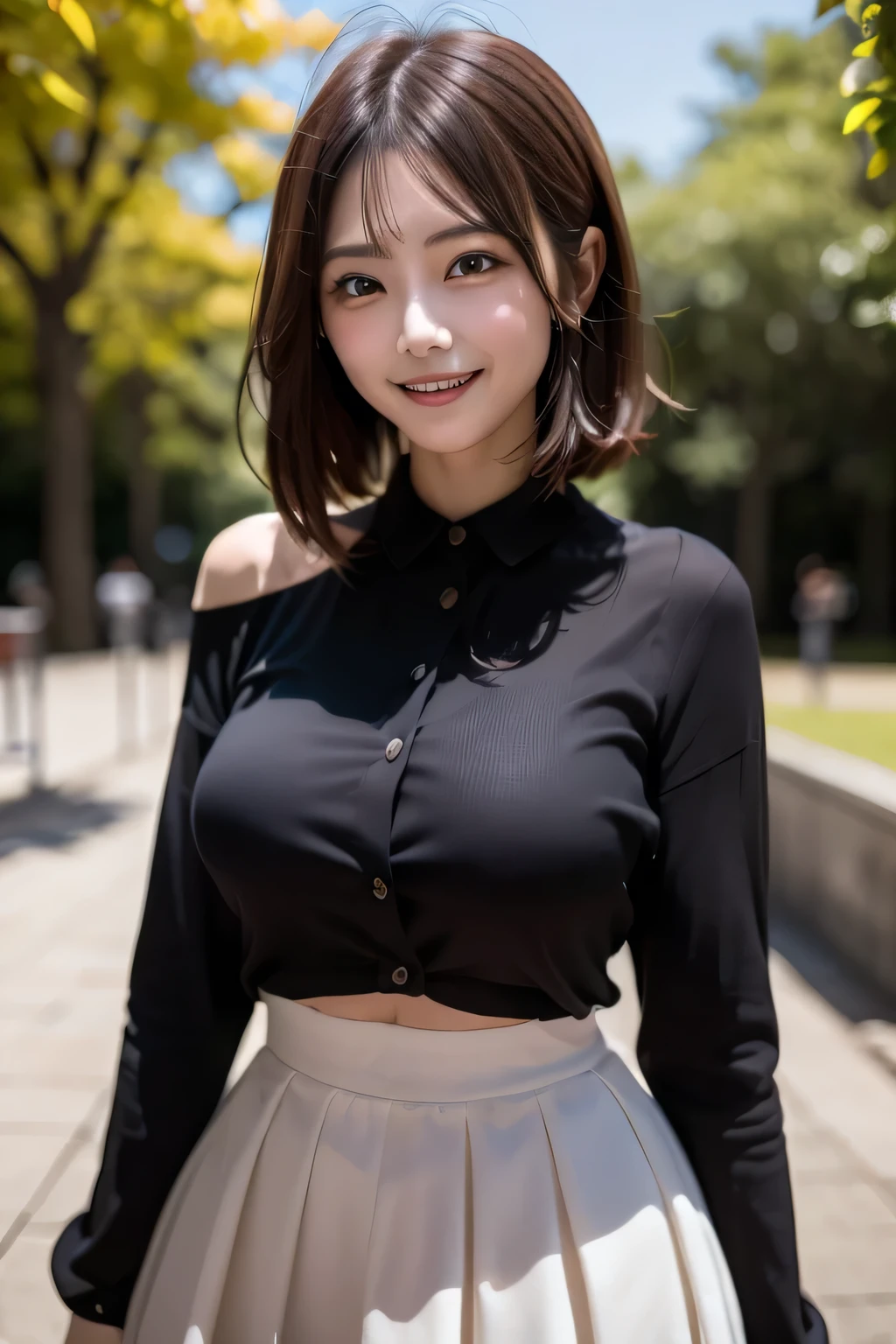 (((Beautiful woman standing in a windy park:1.3))),(Hair soars in strong winds:1.3),(The strong wind makes the shirt fly:1.3),(Skirt floating in strong wind:1.3),Holding down her frilly skirt with her hands:1.3),Off the shoulder,White shirt,Looking at the audience,whole body,From above,look up,Beautiful Hands,(Reddish brown wet shiny short messy hair),Blushing,Pointed red mouth,Big Breasts,Accentuate your breasts,Perfect body curves,Beautiful clavicle,((Expressing happiness through facial expressions:1.3))),Nice face,
Detailed clothing features,Detailed hair features,Detailed facial features,Looking into the camera,,(Dynamic and sexy pose),Cinematic Light,(Highest quality,Written boundary depth,Intricate details,The contrast of light and shadow、The subject appears three-dimensional,) ,Digital single-lens reflex camera, (Realistic),(Picture Mode Ultra HD,)