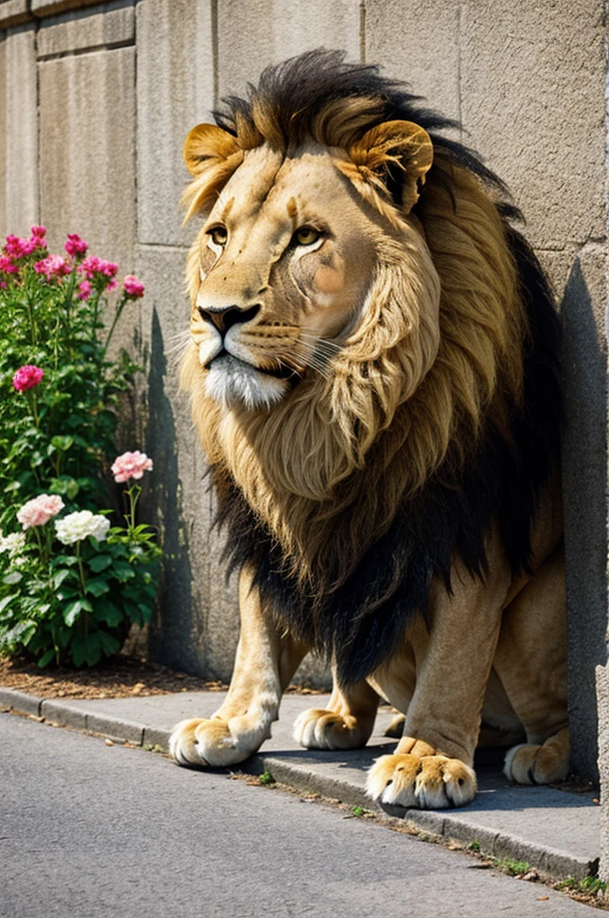 Lion with flowers on the lines