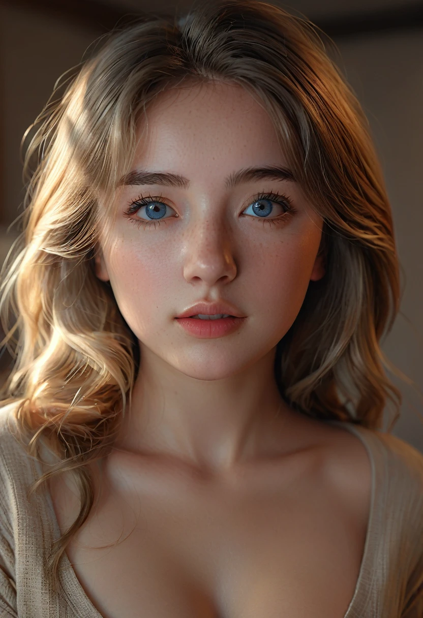 1girl, 18 years old, nude, sexy, beautiful detailed eyes, beautiful detailed lips, extremely detailed face, small breasts, round buttocks, sensual, photorealistic, 8k, high resolution, hyperdetailed, chiaroscuro lighting, warm color palette, dramatic lighting, cinematic composition, award winning photography