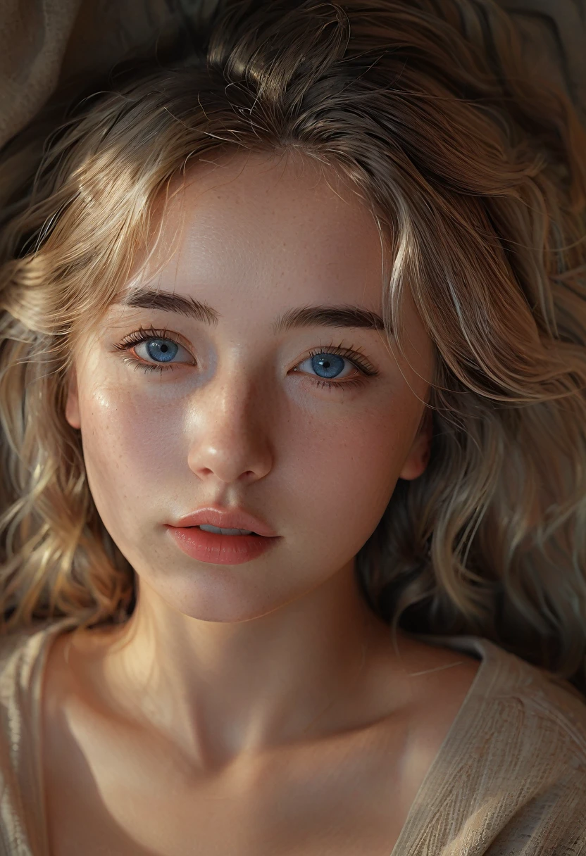 1girl, 18 years old, nude, sexy, beautiful detailed eyes, beautiful detailed lips, extremely detailed face, small breasts, round buttocks, sensual, photorealistic, 8k, high resolution, hyperdetailed, chiaroscuro lighting, warm color palette, dramatic lighting, cinematic composition, award winning photography