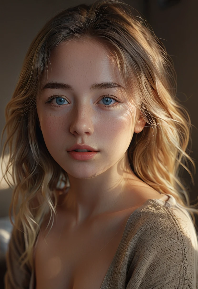 1girl, 18 years old, nude, sexy, beautiful detailed eyes, beautiful detailed lips, extremely detailed face, small breasts, round buttocks, sensual, photorealistic, 8k, high resolution, hyperdetailed, chiaroscuro lighting, warm color palette, dramatic lighting, cinematic composition, award winning photography, Naked and naked and without clothes
