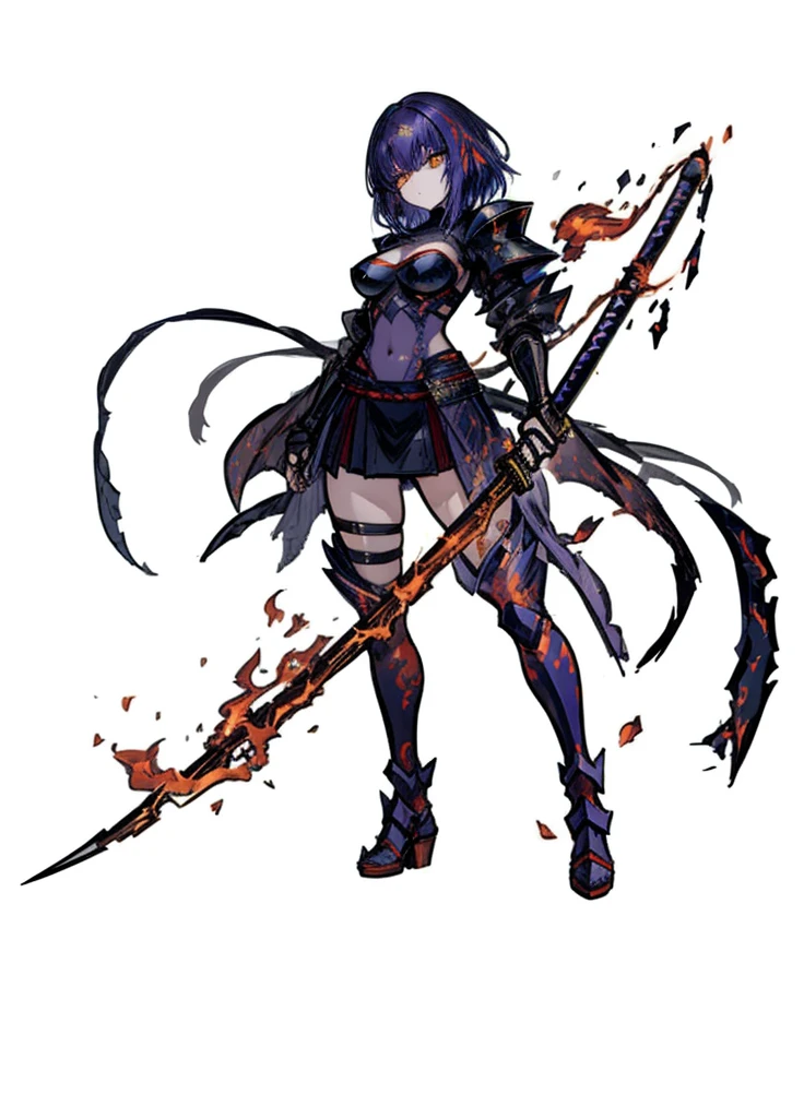 1girl,  blue-green hair, red eyes, exposed torso, archer, bow and arrow,fire knight, legendary weapon ,beautiful clothes,(masterpiece, best quality), calm, aura of fire
