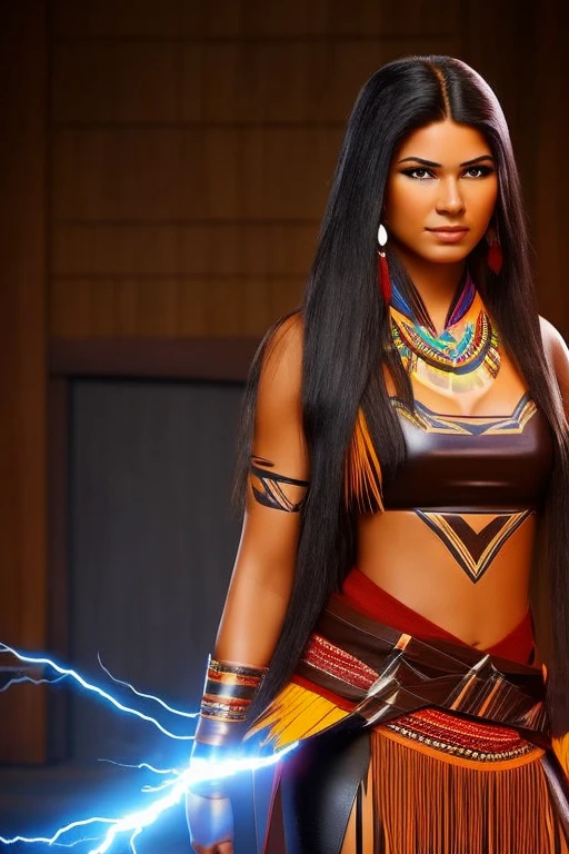 Woman, indigenous, 1,60 tall. Age 25 years, 58 kg, with lightning powers