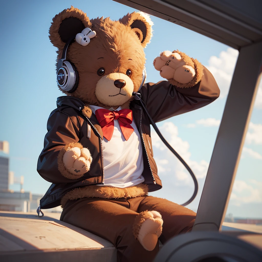 a teddy bear wearing headphones