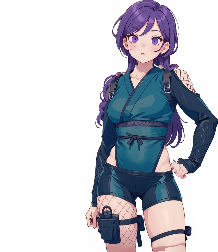 (black ninja outfit), (black and teal Japanese ninja), stealth getup, fishnet stockings