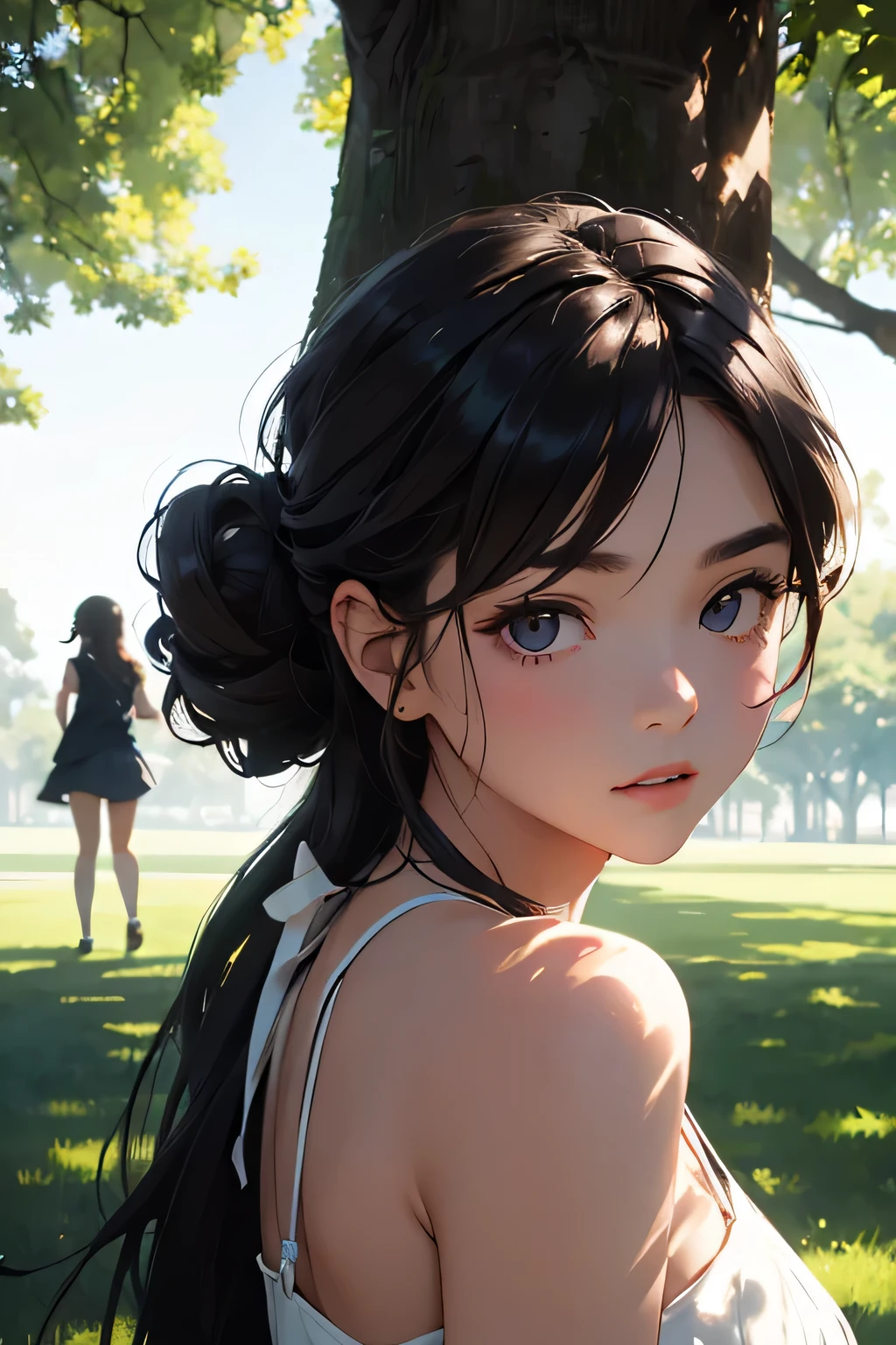 Highest quality、High resolution、Detailed Background、(Beautiful face in every detail:1.4)、Anatomically correct、(Detailed facial expressions)、age beauty、(Highly detailed face:1.2)、Cute hair colour、Cute hairstyle、Perfect body line、well-groomed eyebrows、Do cute things、
In the hot summer sun、A is walking、
The shadow that stretches from the girl's feet is cast on the ground in a long and delicate manner.、
The figure of the girl is projected like a large shadow puppet on the grass and trees she is trampling.、
The girl's shadow sometimes appears on the tree.々The sunlight filtering through the branches creates a subtle shimmer.、
The girl walks lightly, but her shadow continues to grow silently.、
The girl turns around and sees her shadow stretched out.、
In the sunlight shining through the shade、The contrast of light and shadow created by the girl's figure and shadow is beautiful.、The graceful steps of the girl and the delicacy of her shadow、
The shadow of the girl spreading across the ground in the strong sunlight evokes a sense of coolness and elegance that is unique to summer.