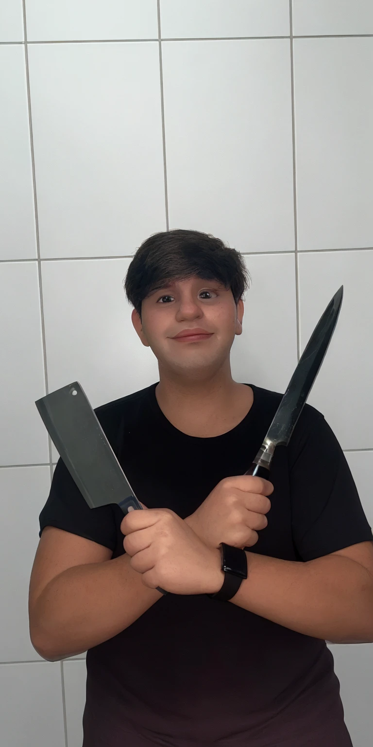 Improve quality, put on a chef's apron, make your face similar and your posture too, Don't forget the knives, add a background with plants in the window and kitchen \