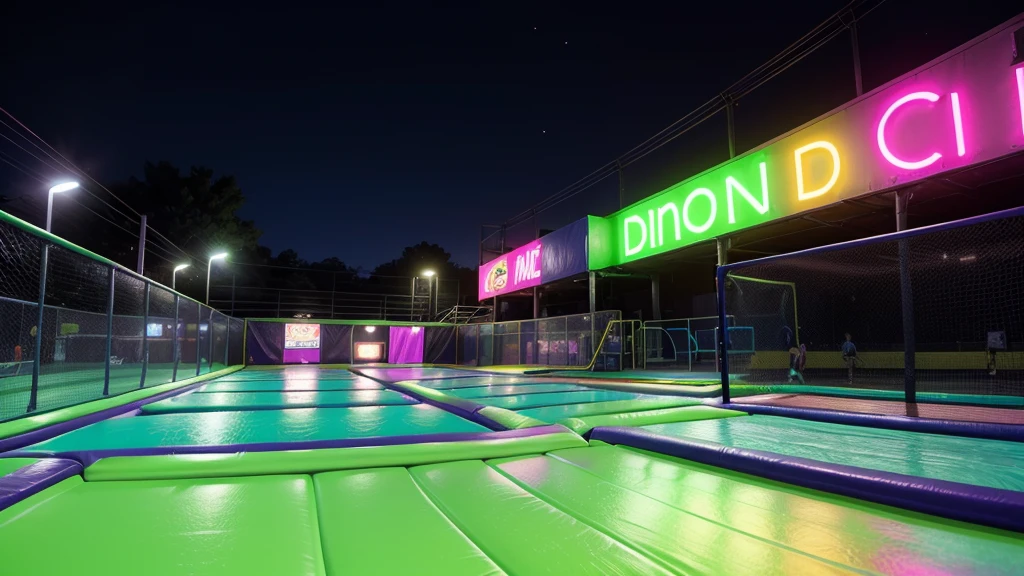 crie designs de fundo de um slide neon(where the theme is a neon trampoline park)