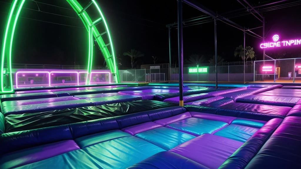 crie designs de fundo de um slide neon(where the theme is a neon trampoline park)