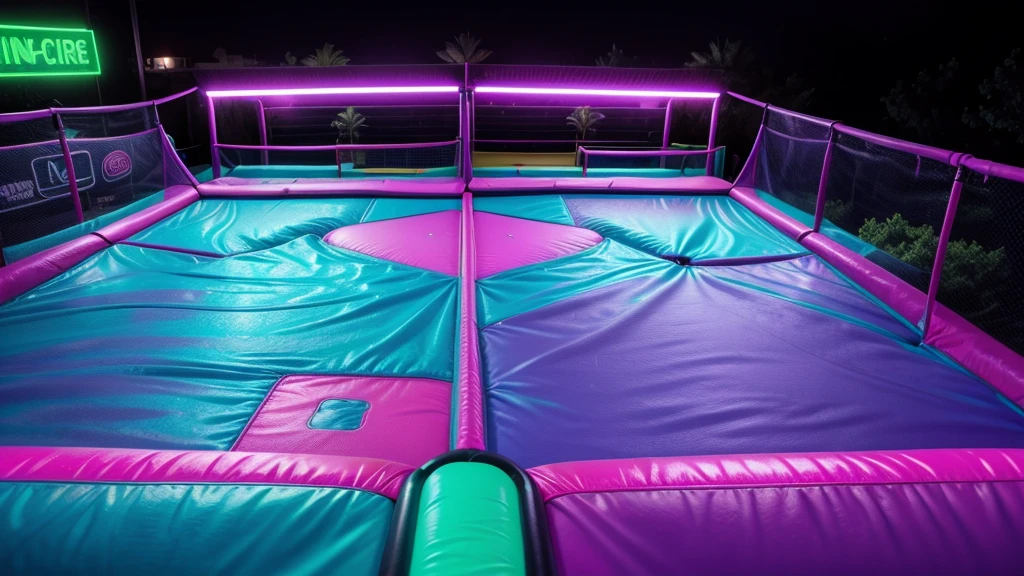 crie designs de fundo de um slide neon(where the theme is a neon trampoline park)