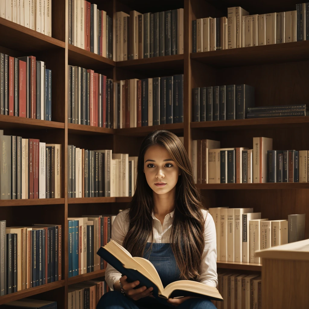 arafed girl reading a book in a library with bookshelves, reading in the library, inspirado em magali villeneuve, realistic painting of beautiful girl, style of charlie bowater, in style of charlie bowater, no art style by bowater, reading a book, in a library, magali villeneuve', library background, book portrait, reading new book