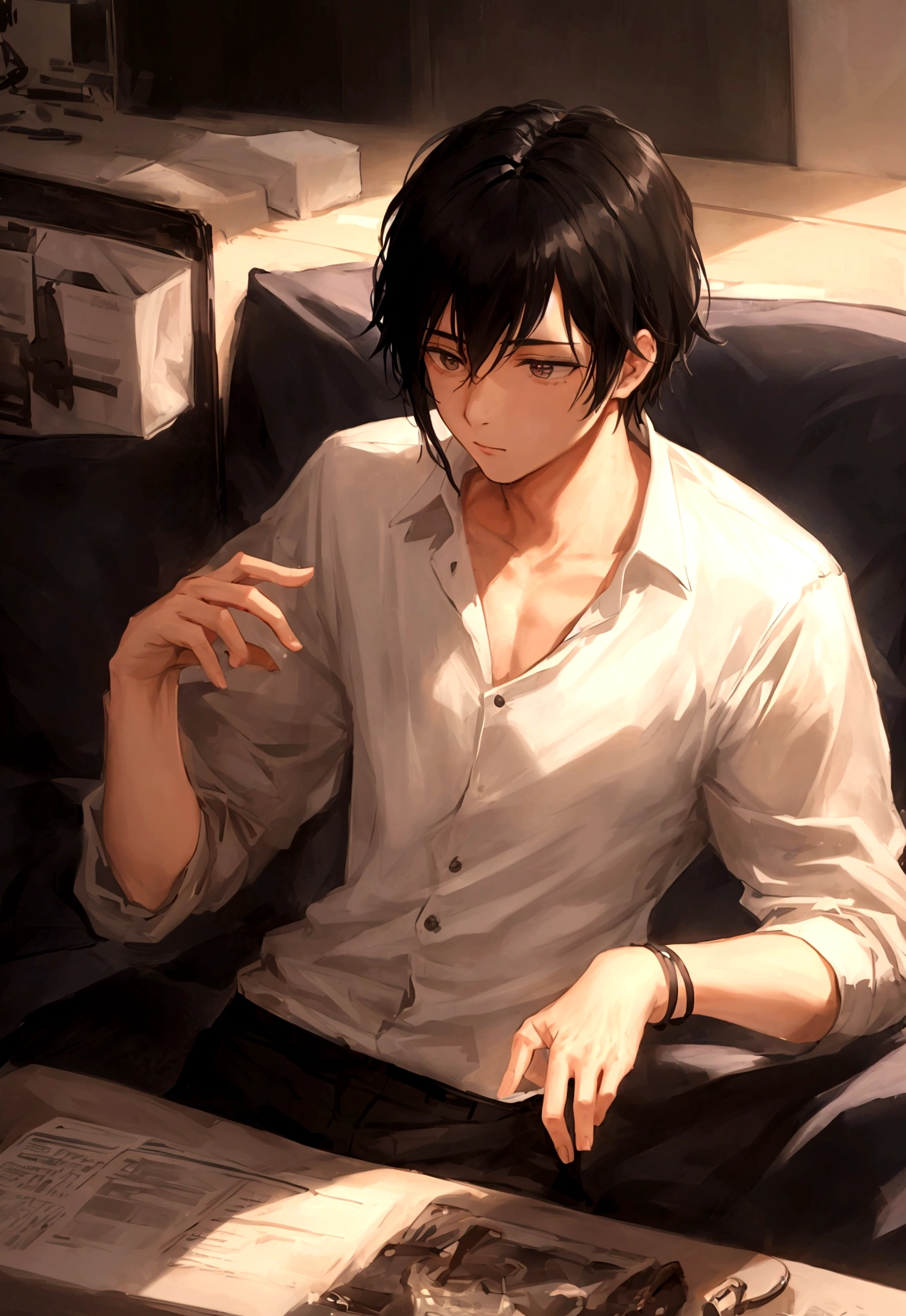 A lazy boy with black hair