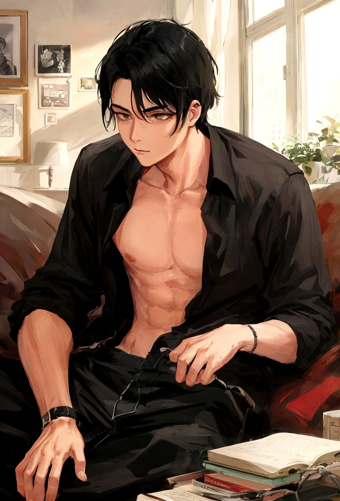 A lazy boy with black hair
