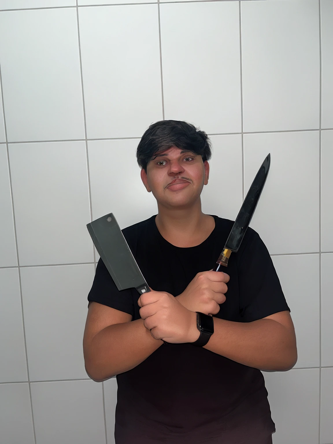 Improve quality, put on a chef's apron, make your face similar and your posture too, Don't forget the knives, add a background with plants in the window and kitchen \
