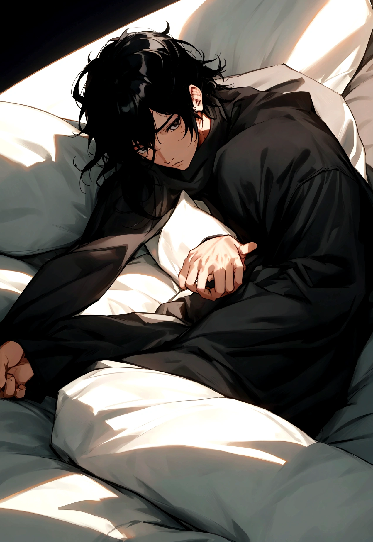 A lazy boy with black hair