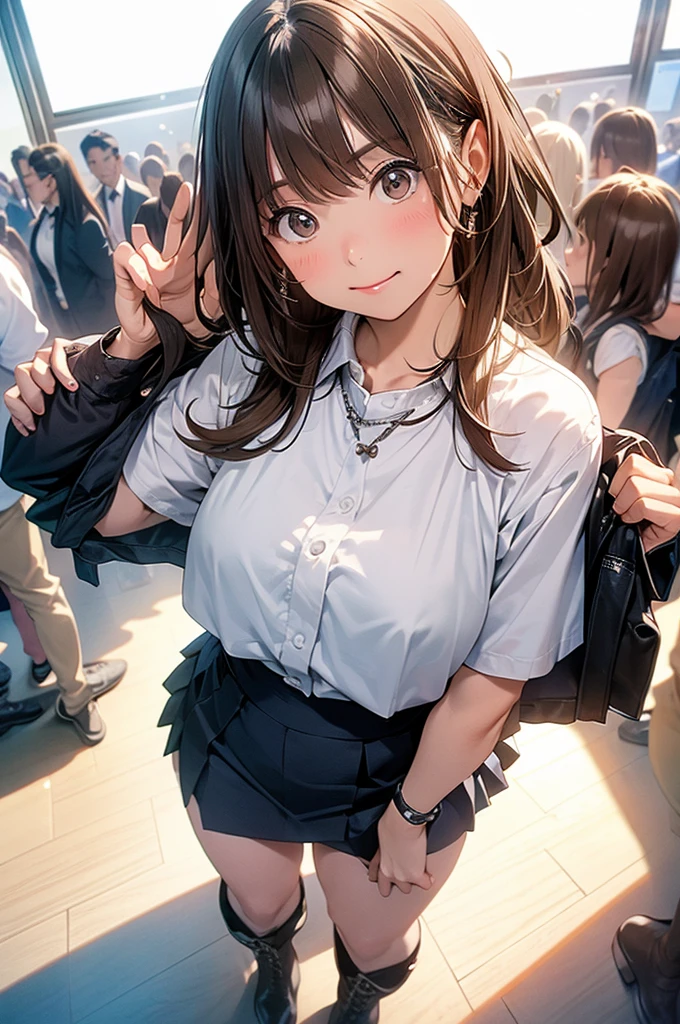 Mac computer　office　Design office brown hair、Gazing at the audience　　　　　　bulging big breasts　　 　 　　　wall: 　Black mini skirt　garter　　　　　　vision　　　Small face　prohibit 　　　holster　　　Beautiful woman　　Show me your hands　　レッグholster ベッドに横たわる　　vision 　Black boots panty shot　provoke　~ side　~ side汗　I 　arm