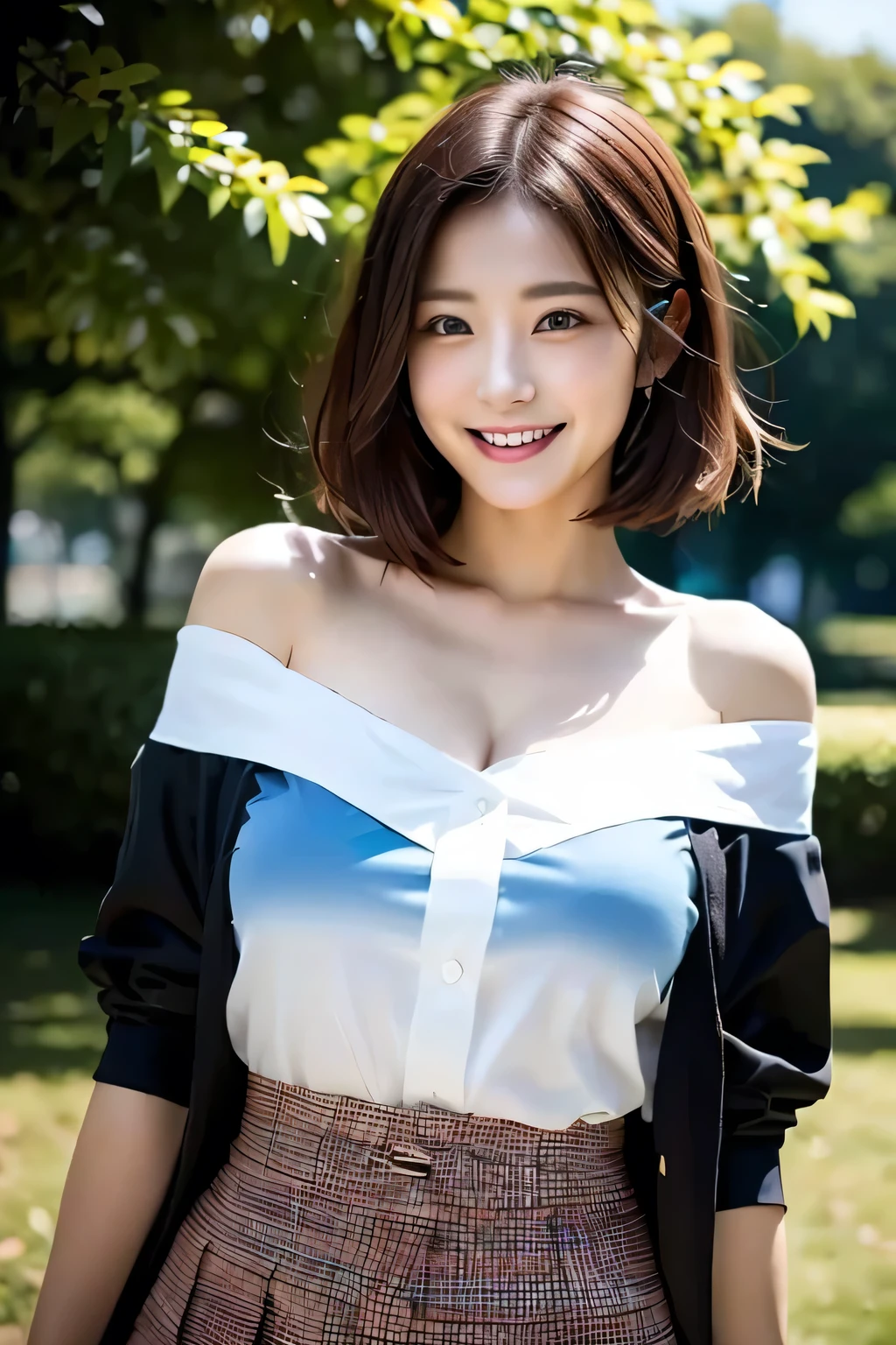 (((Beautiful woman standing in a windy park:1.3))),(Hair soars in strong winds:1.3),(The strong wind makes the shirt fly:1.3),(Skirt floating in strong wind:1.3),Holding down her frilly skirt with her hands:1.3),Off the shoulder,White shirt,Looking at the audience,whole body,From above,look up,Beautiful Hands,(Reddish brown wet shiny short messy hair),Blushing,Pointed red mouth,Big Breasts,Accentuate your breasts,Perfect body curves,Beautiful clavicle,((Expressing happiness through facial expressions:1.3))),Nice face,
Detailed clothing features,Detailed hair features,Detailed facial features,Looking into the camera,,(Dynamic and sexy pose),Cinematic Light,(Highest quality,Written boundary depth,Intricate details,The contrast of light and shadow、The subject appears three-dimensional,) ,Digital single-lens reflex camera, (Realistic),(Picture Mode Ultra HD,)