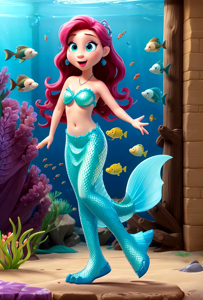 Third-party perspective、Aquarium Background、A digital billboard shows me as a mermaid、A woman is surprised at a digital sign、Friends Next to Me、Pixar、