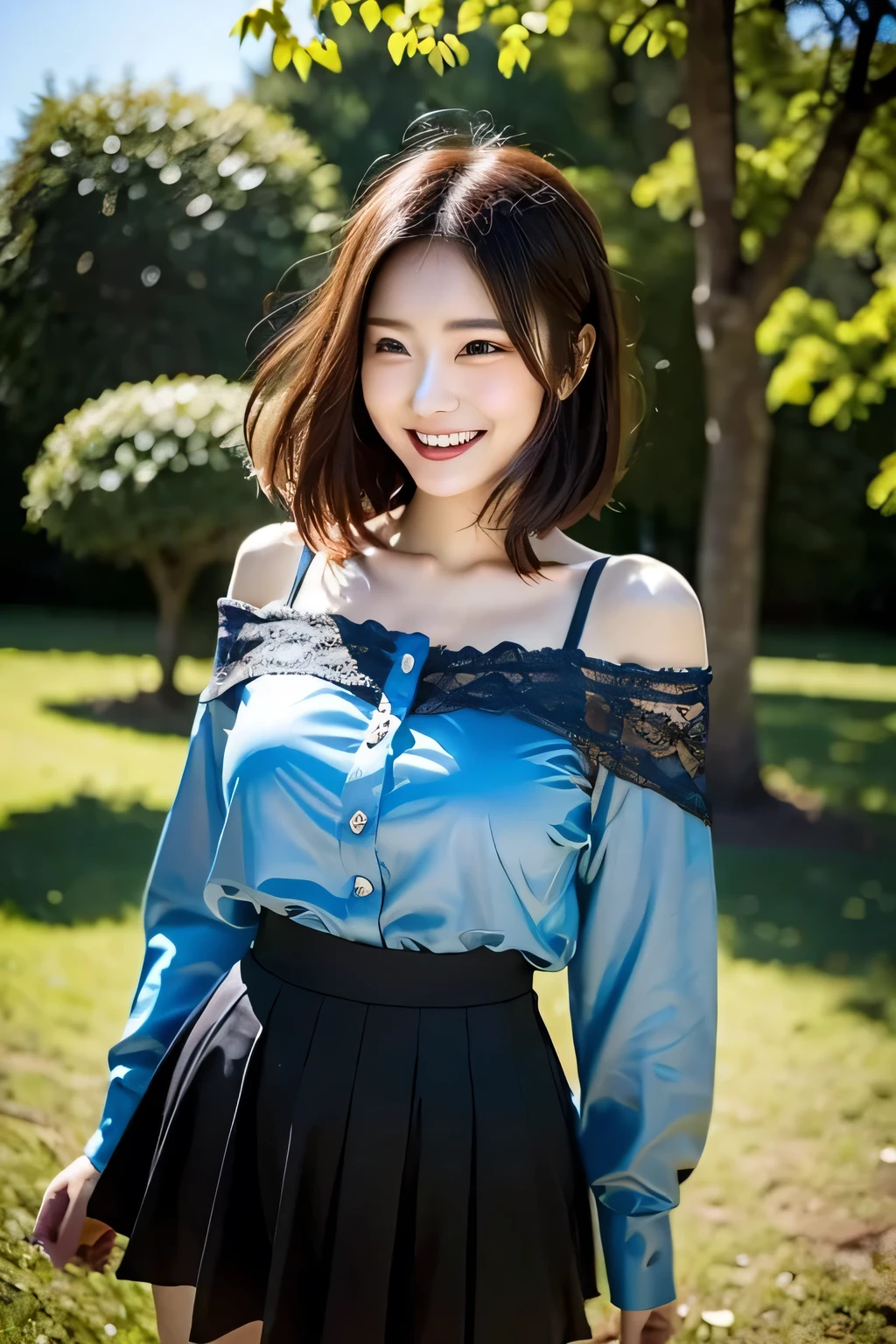 (((Beautiful woman standing in a windy park:1.3))),(Hair soars in strong winds:1.3),(The strong wind makes the shirt fly:1.3),(Skirt floating in strong wind:1.3),Holding down her frilly skirt with her hands:1.3),Off the shoulder,White shirt,Looking at the audience,whole body,From above,look up,Beautiful Hands,(Reddish brown wet shiny short messy hair),Blushing,Pointed red mouth,Big Breasts,Accentuate your breasts,Perfect body curves,Beautiful clavicle,((Expressing happiness through facial expressions:1.3))),Nice face,
Detailed clothing features,Detailed hair features,Detailed facial features,Looking into the camera,,(Dynamic and sexy pose),Cinematic Light,(Highest quality,Written boundary depth,Intricate details,The contrast of light and shadow、The subject appears three-dimensional,) ,Digital single-lens reflex camera, (Realistic),(Picture Mode Ultra HD,)
