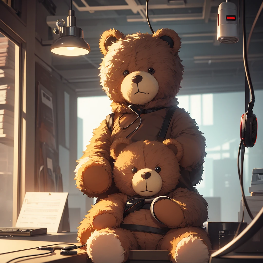 a teddy bear wearing headphones