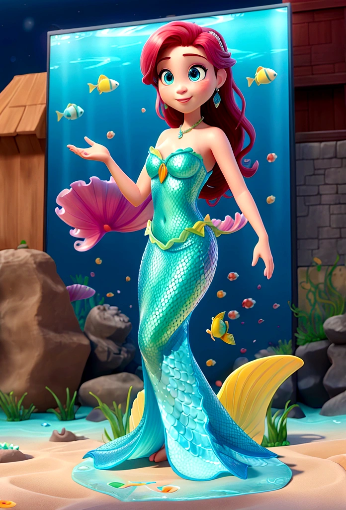 Third-party perspective、Aquarium Background、A digital billboard shows me as a mermaid、A woman is surprised at a digital sign、Friends Next to Me、Pixar、